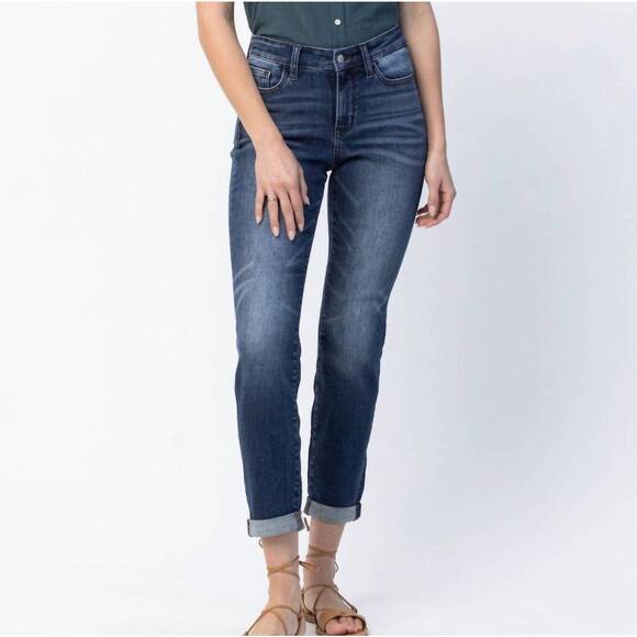 JUDY BLUE Denim - NEW JUDY BLUE basic cuffed slim fit boyfriend jeans in blue